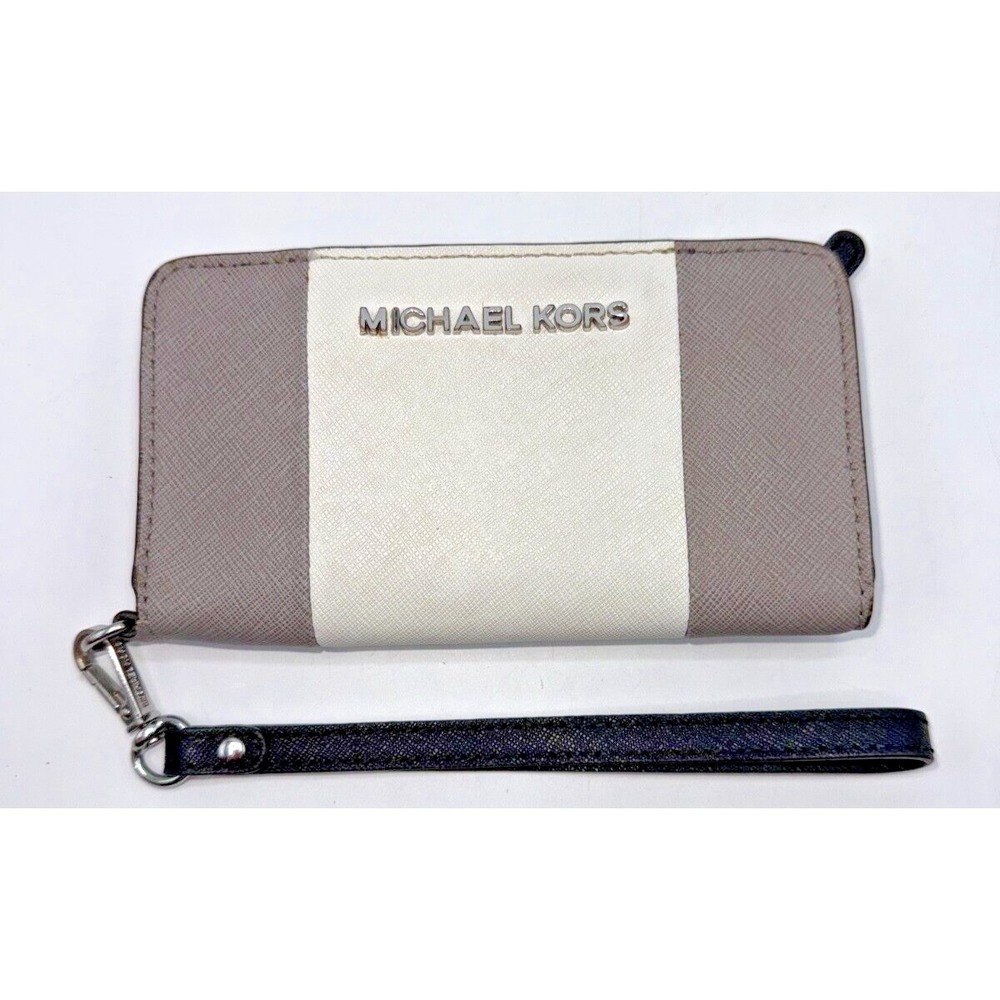 MICHAEL KORS Center Stripe Snap Closure Wallet/Card Case, Wristlet Grayish Taupe